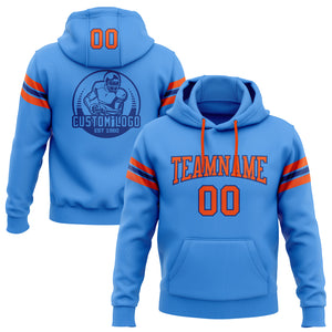 Custom Stitched Electric Blue Orange-Royal Football Pullover Sweatshirt Hoodie