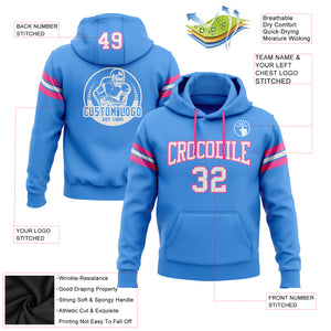 Custom Stitched Electric Blue White-Pink Football Pullover Sweatshirt Hoodie