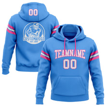 Load image into Gallery viewer, Custom Stitched Electric Blue White-Pink Football Pullover Sweatshirt Hoodie

