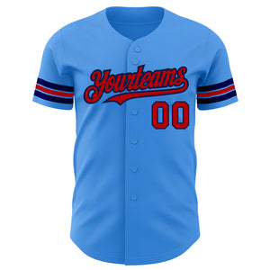 Custom Electric Blue Red-Navy Authentic Baseball Jersey