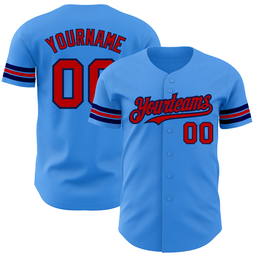 Custom Electric Blue Red-Navy Authentic Baseball Jersey