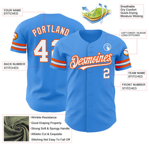 Custom Electric Blue White-Orange Authentic Baseball Jersey