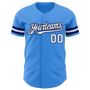 Custom Electric Blue White-Navy Authentic Baseball Jersey