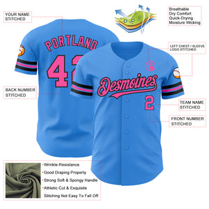 Custom Electric Blue Pink-Black Authentic Baseball Jersey