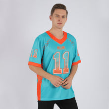 Load image into Gallery viewer, Custom Aqua Orange-White Mesh Drift Fashion Football Jersey
