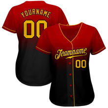 Load image into Gallery viewer, Custom Red Gold-Black Authentic Fade Fashion Baseball Jersey
