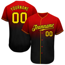 Load image into Gallery viewer, Custom Red Gold-Black Authentic Fade Fashion Baseball Jersey
