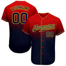 Load image into Gallery viewer, Custom Red Navy-Gold Authentic Fade Fashion Baseball Jersey
