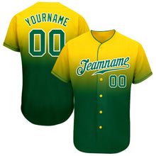Load image into Gallery viewer, Custom Yellow Kelly Green-White Authentic Fade Fashion Baseball Jersey
