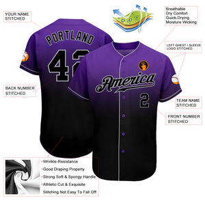 Custom Purple Black-Gray Authentic Fade Fashion Baseball Jersey