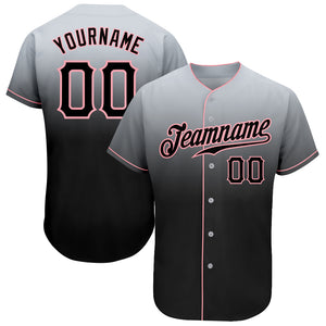 Custom Gray Black-Medium Pink Authentic Fade Fashion Baseball Jersey