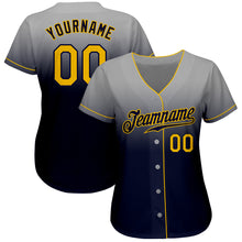 Load image into Gallery viewer, Custom Gray Gold-Navy Authentic Fade Fashion Baseball Jersey
