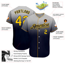 Load image into Gallery viewer, Custom Gray Gold-Navy Authentic Fade Fashion Baseball Jersey
