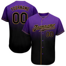 Load image into Gallery viewer, Custom Purple Black-Old Gold Authentic Fade Fashion Baseball Jersey
