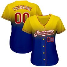 Load image into Gallery viewer, Custom Yellow Red-Royal Authentic Fade Fashion Baseball Jersey

