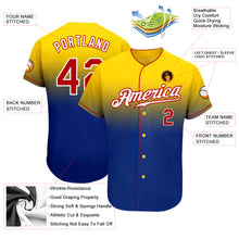 Load image into Gallery viewer, Custom Yellow Red-Royal Authentic Fade Fashion Baseball Jersey
