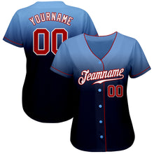Load image into Gallery viewer, Custom Light Blue Red-Navy Authentic Fade Fashion Baseball Jersey
