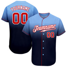 Load image into Gallery viewer, Custom Light Blue Red-Navy Authentic Fade Fashion Baseball Jersey
