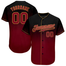 Load image into Gallery viewer, Custom Black Crimson-Old Gold Authentic Fade Fashion Baseball Jersey
