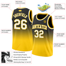Load image into Gallery viewer, Custom Black White-Gold Authentic Fade Fashion Basketball Jersey
