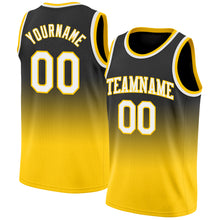 Load image into Gallery viewer, Custom Black White-Gold Authentic Fade Fashion Basketball Jersey
