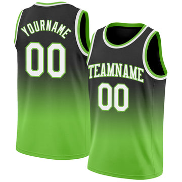 Custom Black White-Neon Green Authentic Fade Fashion Basketball Jersey