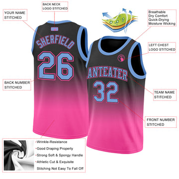 Custom Black Light Blue-Pink Authentic Fade Fashion Basketball Jersey