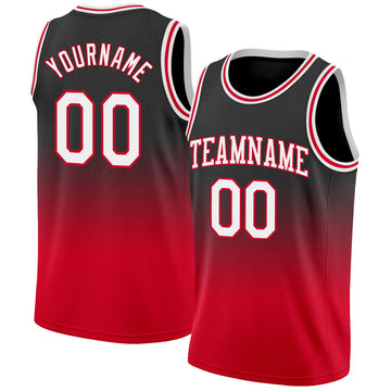 Custom Black White-Red Authentic Fade Fashion Basketball Jersey
