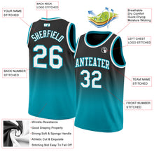 Load image into Gallery viewer, Custom Black White-Teal Authentic Fade Fashion Basketball Jersey
