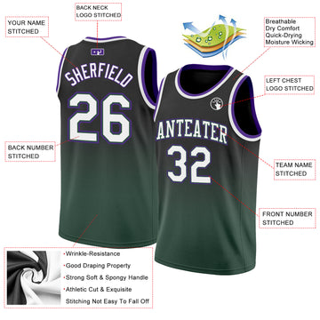 Custom Black White-Green Authentic Fade Fashion Basketball Jersey
