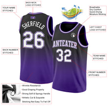 Load image into Gallery viewer, Custom Black White-Purple Authentic Fade Fashion Basketball Jersey
