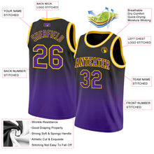Load image into Gallery viewer, Custom Black Purple-Gold Authentic Fade Fashion Basketball Jersey
