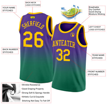 Custom Purple Gold-Kelly Green Authentic Fade Fashion Basketball Jersey