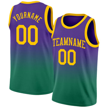 Custom Purple Gold-Kelly Green Authentic Fade Fashion Basketball Jersey