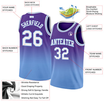 Custom Purple White-Light Blue Authentic Fade Fashion Basketball Jersey