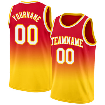 Custom Red White-Gold Authentic Fade Fashion Basketball Jersey