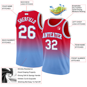 Custom Red White-Light Blue Authentic Fade Fashion Basketball Jersey
