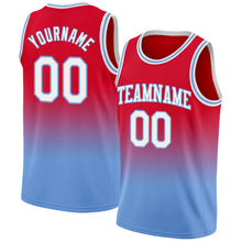 Load image into Gallery viewer, Custom Red White-Light Blue Authentic Fade Fashion Basketball Jersey
