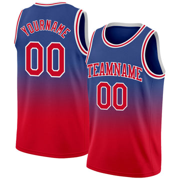 Custom Royal Red-White Authentic Fade Fashion Basketball Jersey