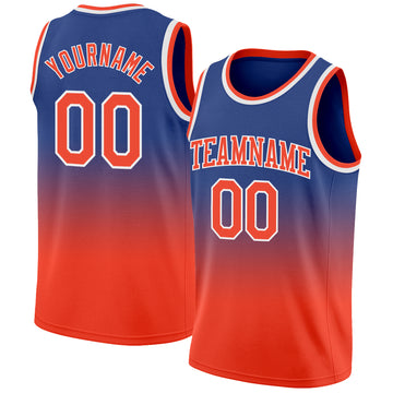 Custom Royal Orange-White Authentic Fade Fashion Basketball Jersey