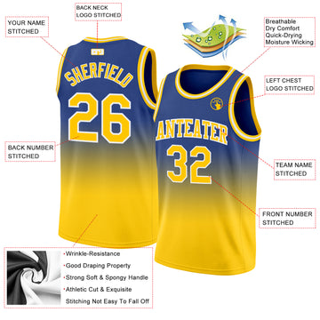 Custom Royal Gold-White Authentic Fade Fashion Basketball Jersey