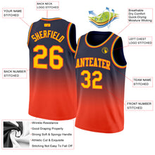 Load image into Gallery viewer, Custom Navy Gold-Orange Authentic Fade Fashion Basketball Jersey
