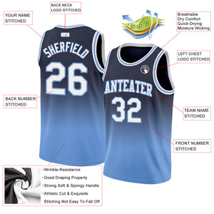 Custom Navy White-Light Blue Authentic Fade Fashion Basketball Jersey