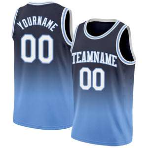 Custom Navy White-Light Blue Authentic Fade Fashion Basketball Jersey