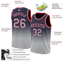 Load image into Gallery viewer, Custom Navy Gray-Red Authentic Fade Fashion Basketball Jersey
