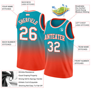 Custom Teal White-Orange Authentic Fade Fashion Basketball Jersey