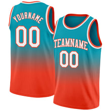 Load image into Gallery viewer, Custom Teal White-Orange Authentic Fade Fashion Basketball Jersey
