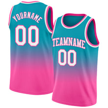 Load image into Gallery viewer, Custom Teal White-Pink Authentic Fade Fashion Basketball Jersey
