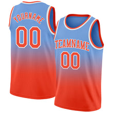 Load image into Gallery viewer, Custom Light Blue Orange-White Authentic Fade Fashion Basketball Jersey
