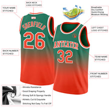 Load image into Gallery viewer, Custom Kelly Green Orange-White Authentic Fade Fashion Basketball Jersey
